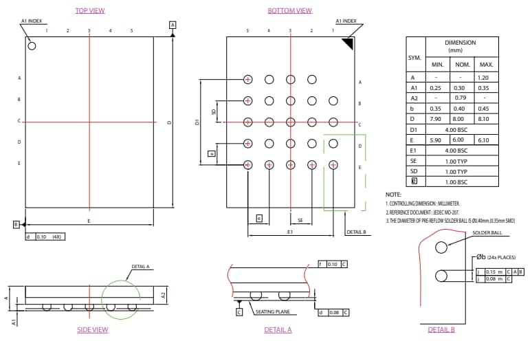 Mechanical Drawing - AP Memory APS6408L-3OC-BA DDR Octal SPI PSRAM